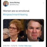 political-memes political text: Anna Richey @ANRichey Women are so emotional. #1mpeachmentHearing 2:00 PM • 11/15/19 • Twitter Web App  political