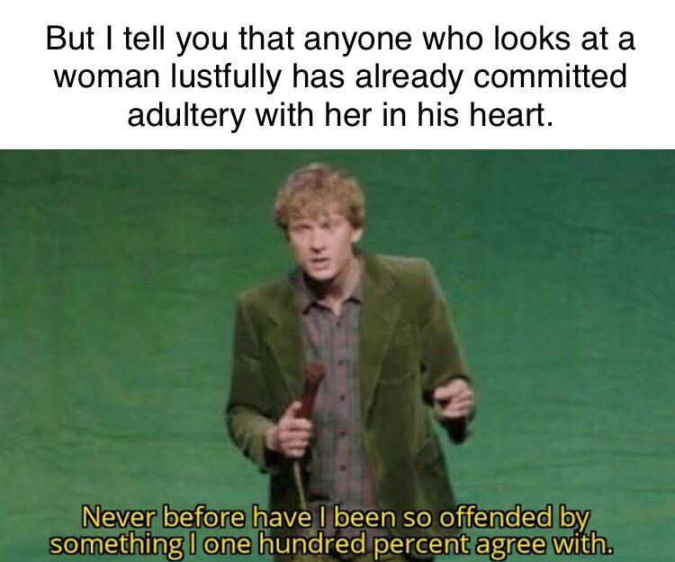 christian christian-memes christian text: But I tell you that anyone who looks at a woman lustfully has already committed adultery with her in his heart. Never beforeihavq [been so offéhded bye something I one hundred with. 