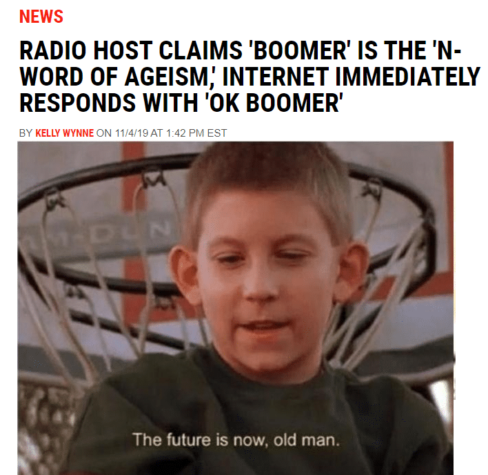 Dank Meme dank-memes cute text: NEWS RADIO HOST CLAIMS 'BOOMER' IS THE 'N- WORD OF AGEISM,' INTERNET IMMEDIATELY RESPONDS WITH 'OK BOOMER' BY KELLY WYNNE ON 11/4/19AT 1:42 PM EST The future is now, old man. 