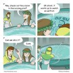 comics comics text: Hey, check out this vision in the scrying pool! Can we skip it? Sure. inkyrickshaw.com Oh shoot, it wants us to watch an ad first. 71191 @inkyrickshaw  comics