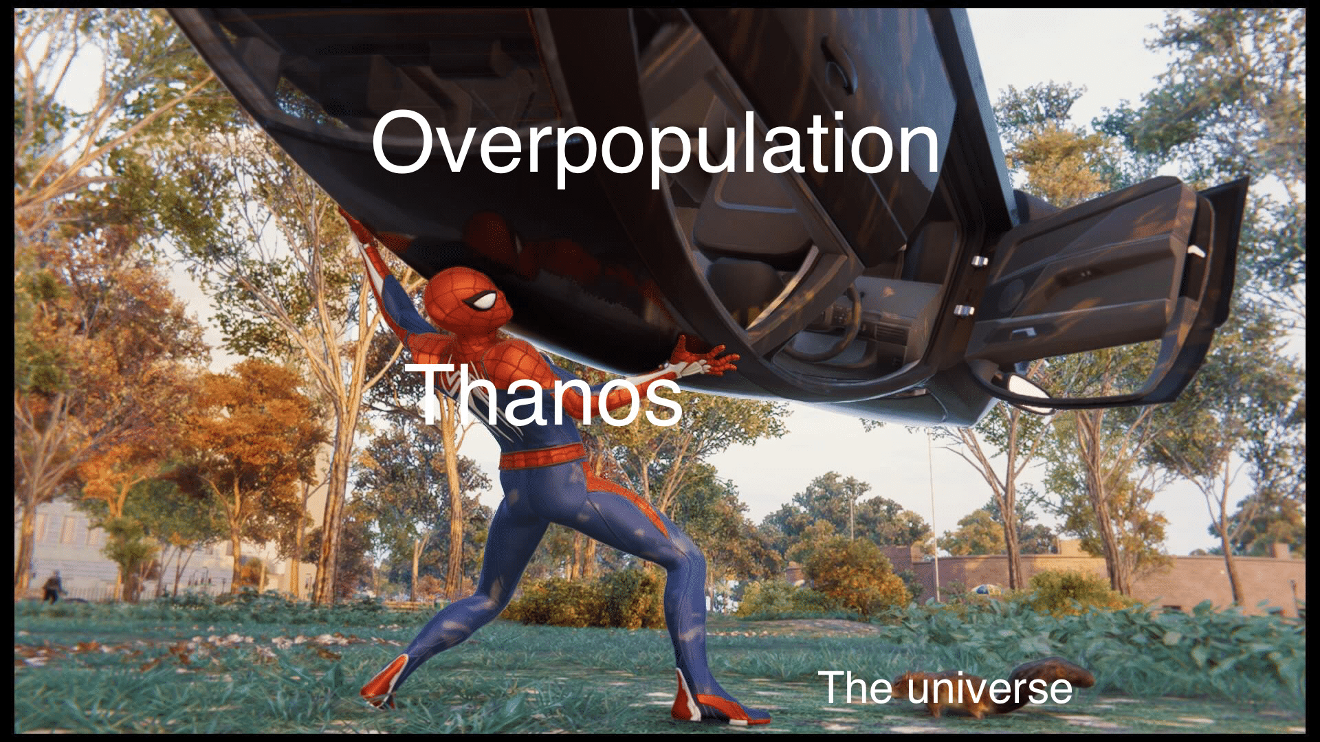 thanos avengers-memes thanos text: Overpopulation The universe 