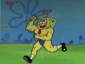 Strong Spongebob Catching Jellyfish Running meme template