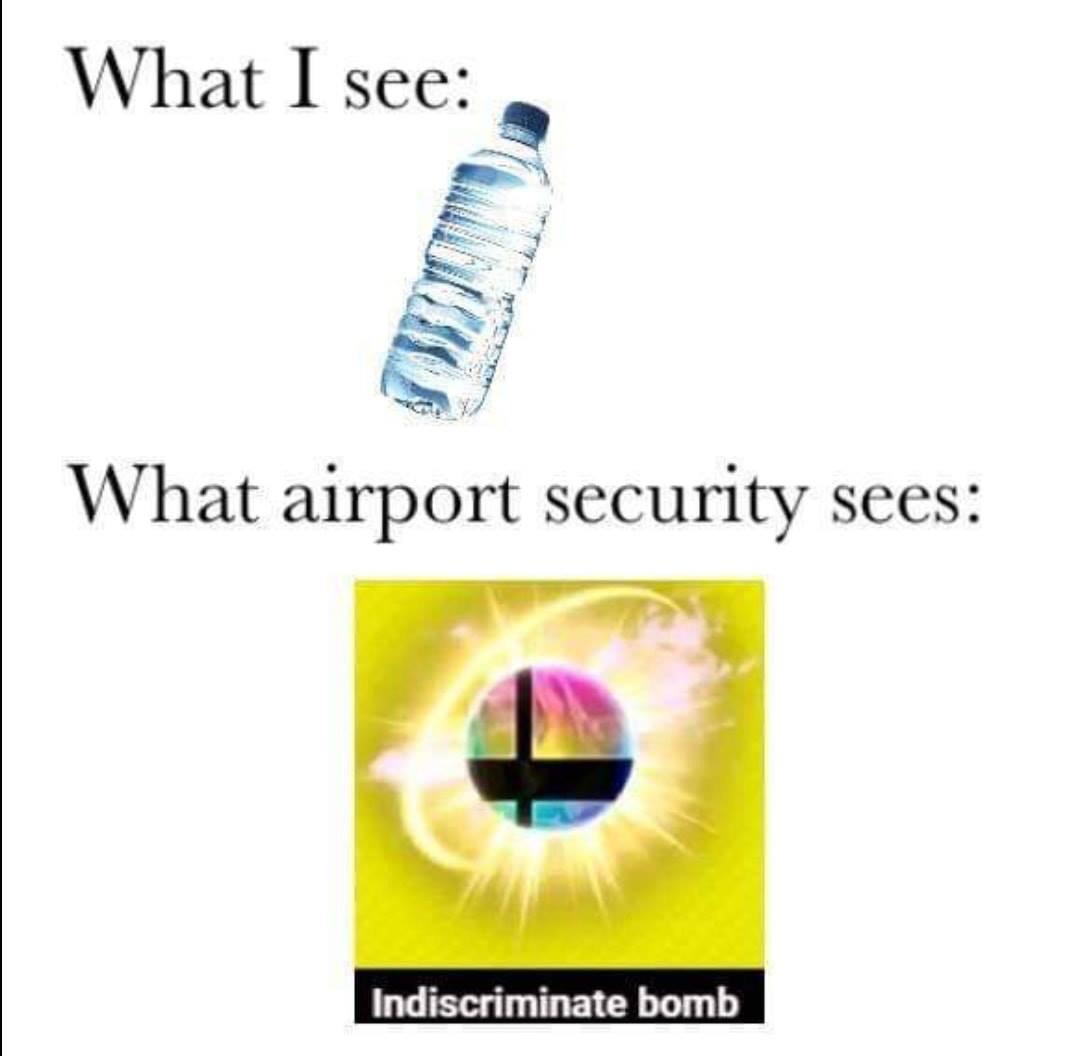 water water-memes water text: What I see: What airport security sees: Indiscriminate bomb 