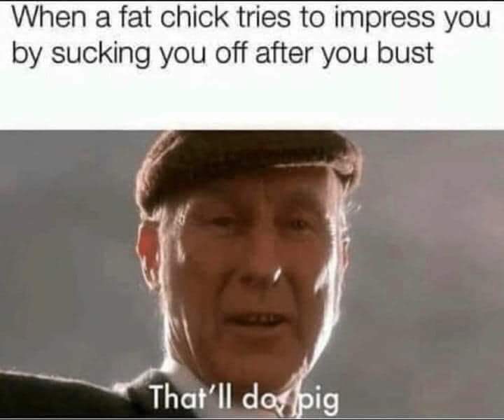 nsfw offensive-memes nsfw text: When a fat chick tries to impress you by sucking you off after you bust That'll d ig 