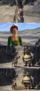 Shrek and Donkey laughing at Fiona Work meme template