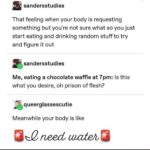 water-memes water text: sandersstudies That feeling when your body is requesting something but you