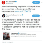 feminine-memes women text: The Economist O Following @thetconomjst America is seeing a spike in celibacy fuelled by economics, technology and female empowerment econ.st/2VQxGVS Alexandria Ocasio-Cortez O Following If you think your 