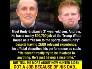 political-memes political text: Meet Rudy Giuliani's 31 -year-old son, Andrew. He has a cushy $90,700 job at the Trump White House as a "liason to the sports community" despite having ZERO relevant experience. An official described his performance as such: "He doesn't really try to be involved in anything. He's just having a nice time." BUT TELL ME MORE ABOUT HOW HUNTER BIDEN GOT A JOB BECAUSE OF HIS DAD...