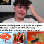 dank-memes cute text: British Fortnite gamer Faze Jarvis, 17, is given life-time ban for CHEATING after using forbidden hack to defeat opponents in game Oh, boo-hoo! Let me press F on the world