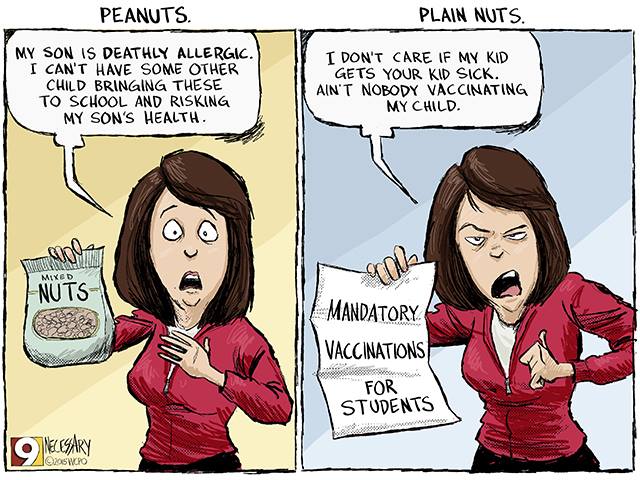 political boomer-memes political text: PEANUTS. MY SON IS DEATHLY ALLERGIC. CAN'T SOME OTHER CUILD BRINGING THESE TO SCUOOL AND MY SOWS UEALTA. NUTS PLAN Nk)TS. 1 DON'T CXRE IF KID GETS YOUR Sick. AIN'T NOBODY VACCINATING MY CIAO. MANDATORY VACCINATIONS FOR STOVE\TS 