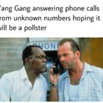 yang-memes political text: Yang Gang answering phone calls from unknown numbers hoping it will be a pollster  political