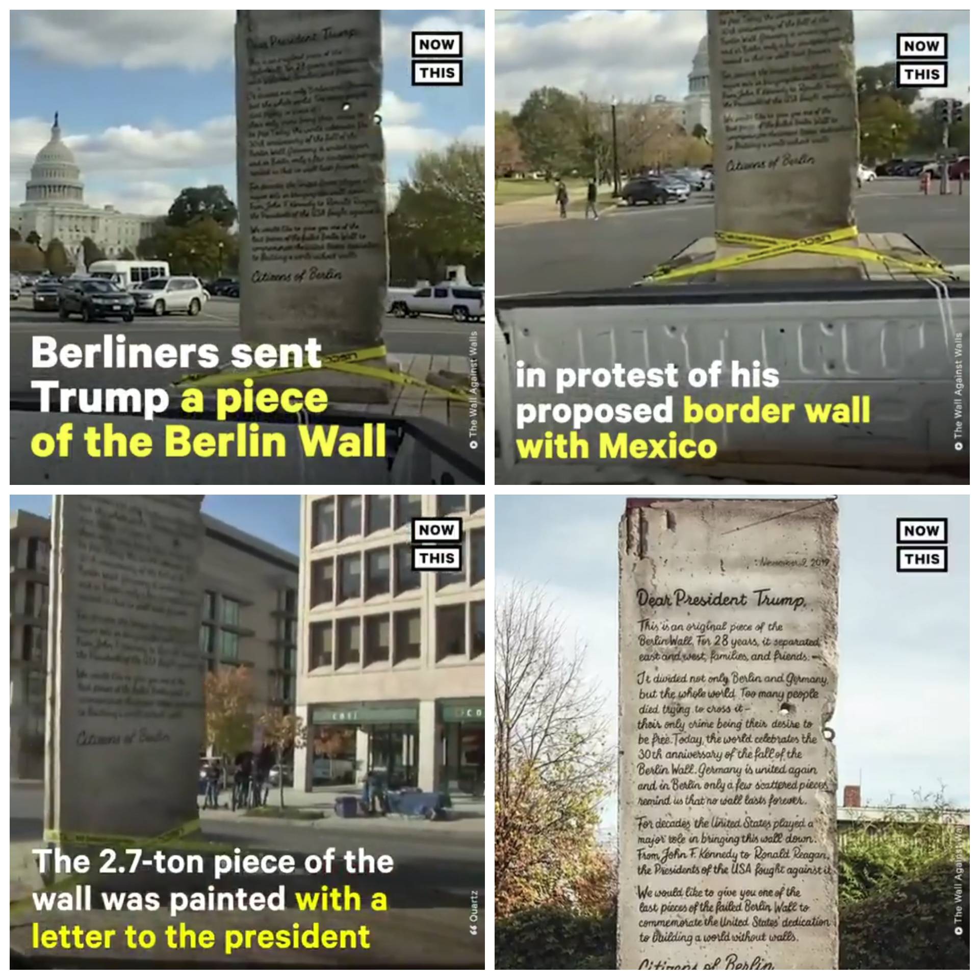 political political-memes political text: NOW THIS Berliners sent Trump a pieqe—— of the Berlin Wall THIS T e 2.7-ton piece of the wall was painted with a letter to the president NOW THIS in protest ofl his proposed border wall with Mexico NOW THIS Owouü.dea.t &ü.gGaE €eLÆaa, 28 and Ct. du»ded and but the did t.gug te c.hoS3 . ohim.e being• thea desiÅ t& be hei.TMag, th ct&tatz•. the 30th antioewahy and a tae . p