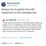 political-memes political text: Kamala Harris @KamalaHarris Always nice to spend time with supporters on the campaign trail. @jimsciutto • 23h Jim Sciutto Trump says he