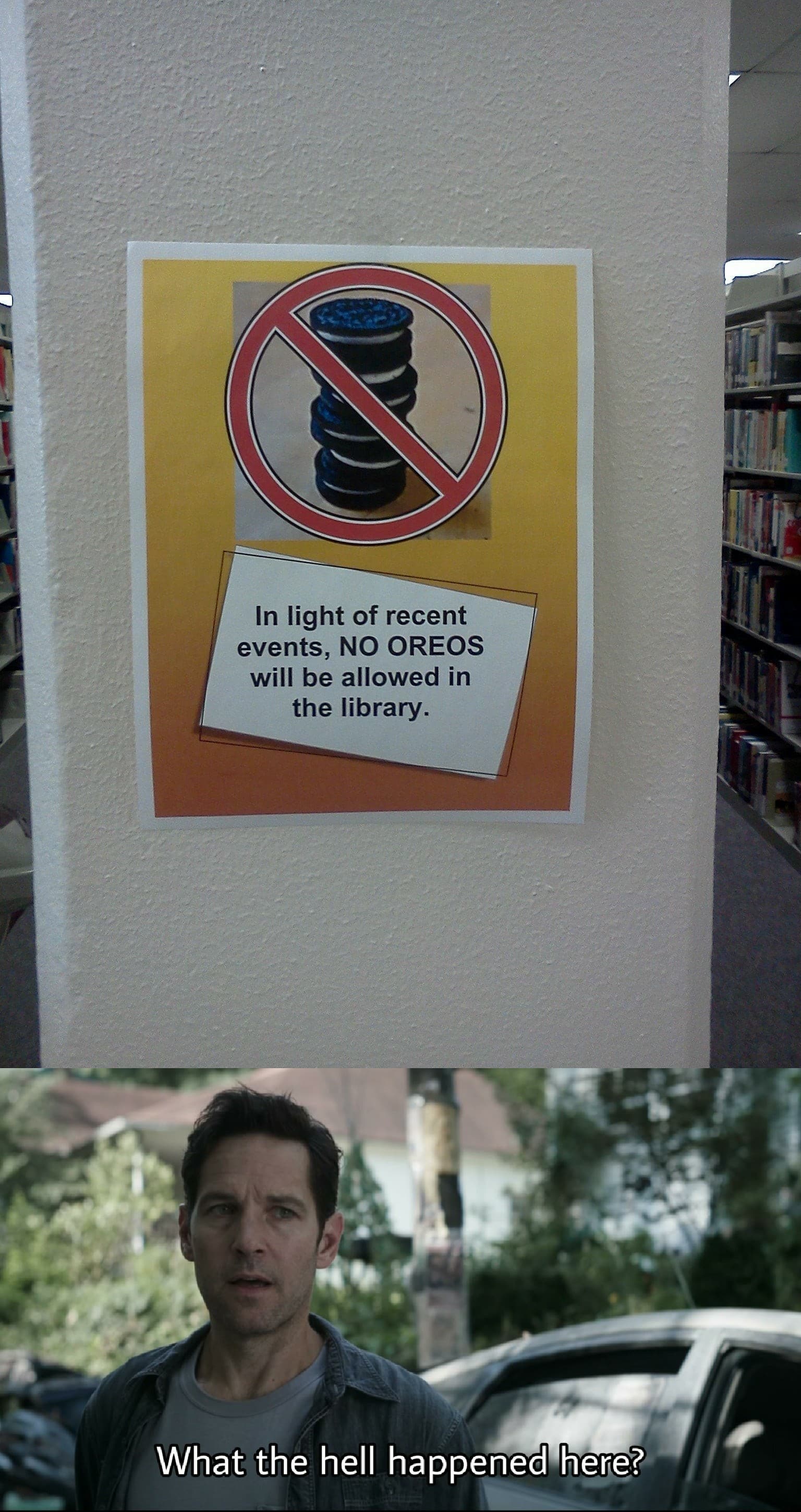 thanos avengers-memes thanos text: In light of recent events, NO OREOS will be allowed in the library. What the hell happened hege? 