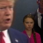 Greta looking at Trump Political meme template blank