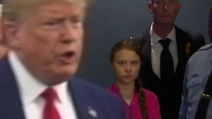 Greta looking at Trump  Political meme template