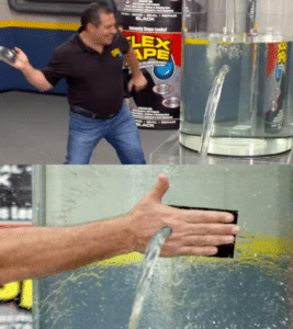 Water going through Flex Tape Stopping meme template