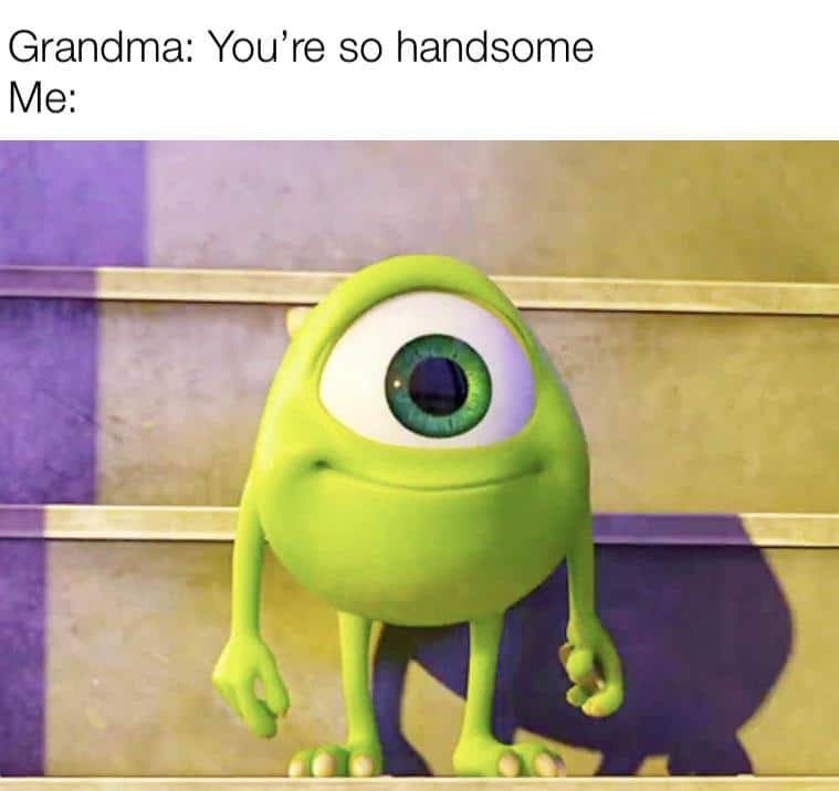 cute wholesome-memes cute text: Grandma: You're so handsome 