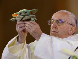 Pope with Baby Yoda Christian meme template