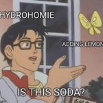 water-memes water text: HYDROHOMIE ADDING LEMON IS THIS SODA? )mgfligcom  water
