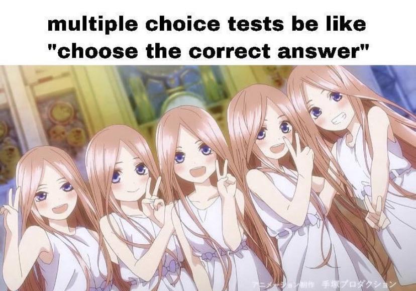 anime anime-memes anime text: multiple choice tests be like 'choose the correct answer