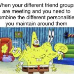 dank-memes cute text: When your different friend groups are meeting and you need to combine the different personalities you maintain around them C)  Dank Meme