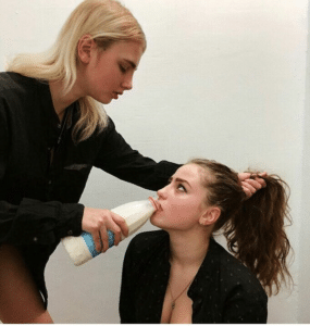 Helping girl drink milk Drinking meme template
