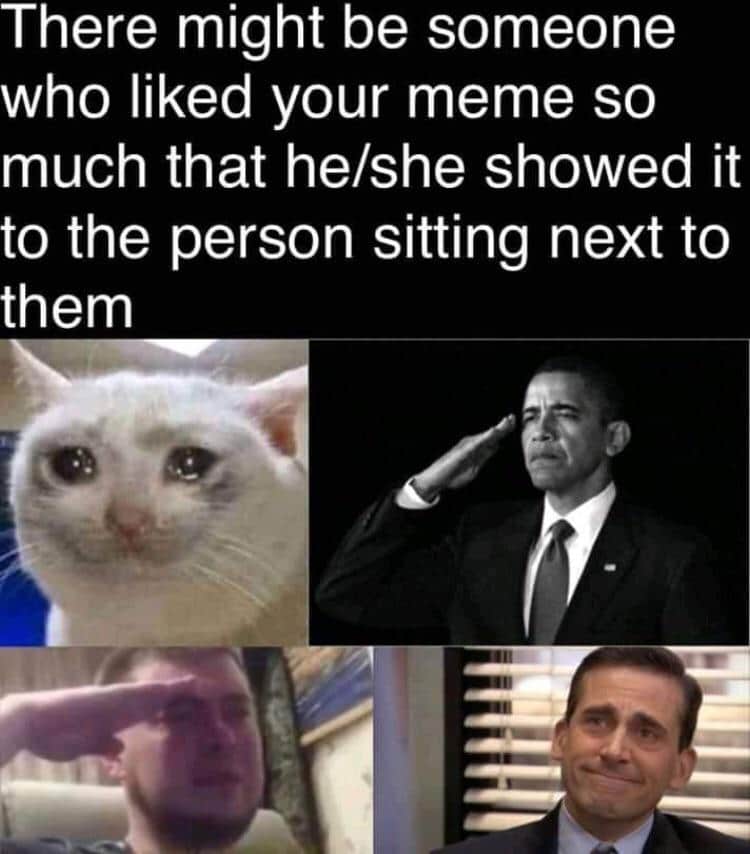 cute wholesome-memes cute text: There might be someone who liked your meme so much that he/she showed it to the person sitting next to them 