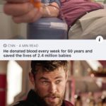 wholesome-memes cute text: O CNN • 4 MIN READ He donated blood every week for 60 years and saved the lives of 2.4 million babies Because that