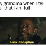 wholesome-memes cute text: My grandma when I tell her that I am full Lies, deception  cute