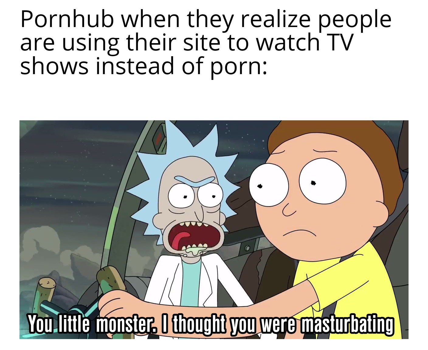 Dank Meme, NSFW, Rick and Morty dank-memes cute text: Pornhub when they realize people are using their site to watch TV shows instead of porn: QO You-little monster. I thought you were masturbating 