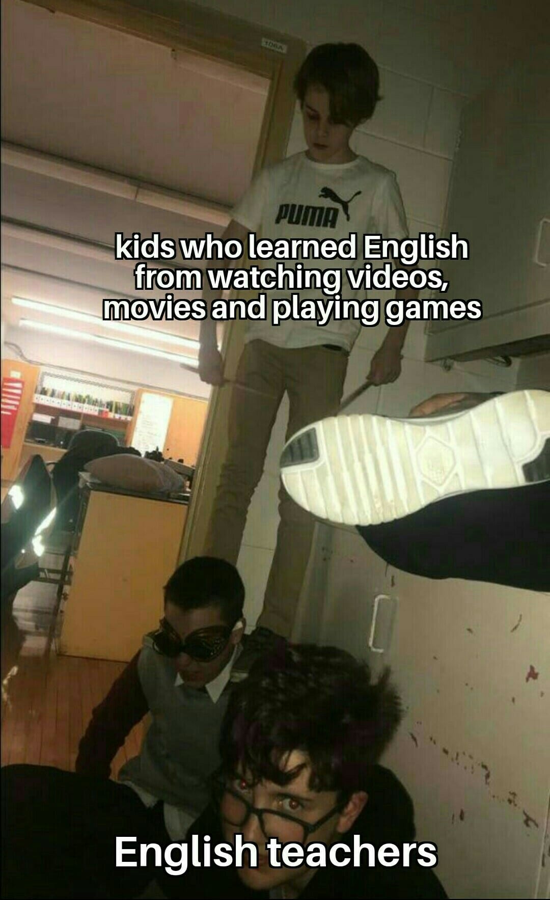 Dank Meme dank-memes cute text: kids who learned Ehglish from watching videos, ——---Üffiovies and playing games English teachers 