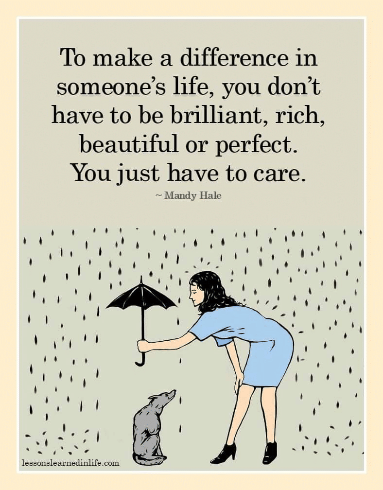 cute wholesome-memes cute text: To make a difference in someone's life, you don't have to be brilliant, rich, beautiful or perfect. You just have to care. Mandy Hale lessonslearnedinlife.com 