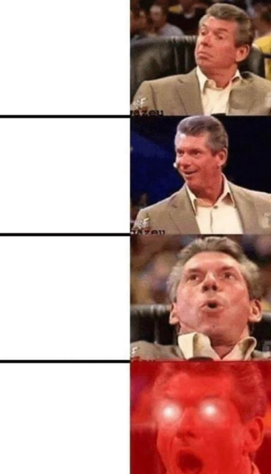 Meme Generator - Vince McMahon getting excited laser eyes (4 panel