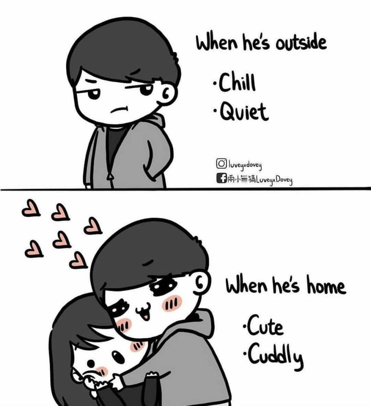 cute wholesome-memes cute text: b.Jken he's outde • Quiet luveyéove) C b.Jken he's home •Cute 