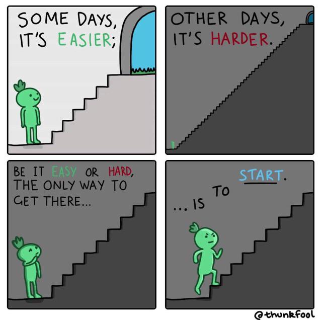 cute wholesome-memes cute text: SOME DAYS, IT'S EASIER, THE ONLY WAY TO ET THERE... THER DAYS, IT'S HARDER. START To 