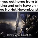 avengers-memes thanos text: When you get home from trick or treating and only have an hour before No Nut November starts I know what I must do  thanos