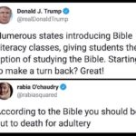 political-memes political text: Donald J. Trump @realDonaldTrump Numerous states introducing Bible Literacy classes, giving students the option of studying the Bible. Starting to make a turn back? Great! e rabia O