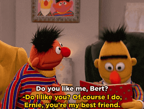 cute wholesome-memes cute text: ——Do you like me, Bert? -DÄiike '*sourse I do, Eroie, you're myibest friend. 