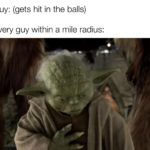 star-wars-memes prequel-memes text: Guy: (gets hit in the balls) Every guy within a mile radius:  prequel-memes