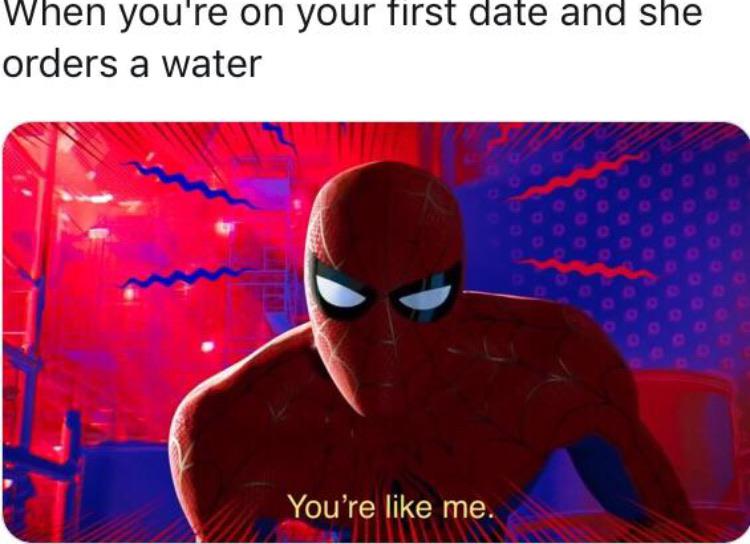 water water-memes water text: When you're on your first date and sne orders a water You're like me. 