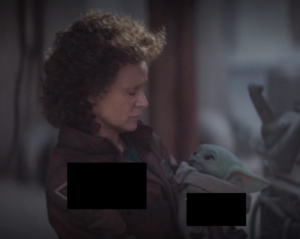 Woman Holding Baby Yoda Ring meme template