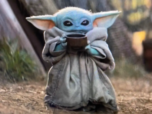 Baby Yoda Drinking Soup (full body) Drinking meme template