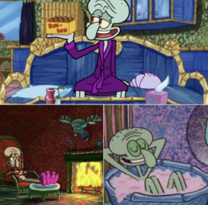 Squidward Relaxing Spongebob meme template