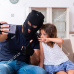 Girl taking selfie with robber Stock Photo meme template