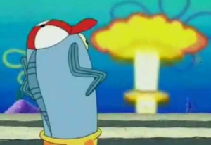 Spongebob fish sees nuclear blast Reaction meme template