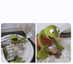 Rich vs. poor Kermit Frog meme template