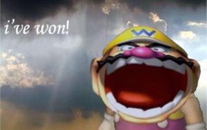 Wario winning with no cost and laughing Happy meme template