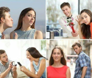 Distracted Boyfriend (four panel) Stock Photo meme template
