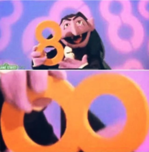 The Count turning eight sideways Sesame Street meme template